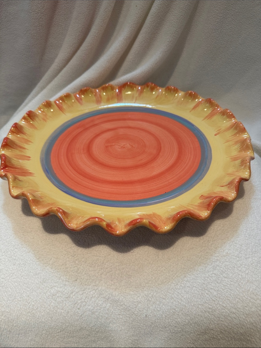 Southern Living At Home Yellow, Orange and Blue Ruffled Ceramic Serving Platter